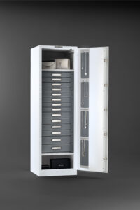 White Gem 6018 jewelry safe with stadium pulls