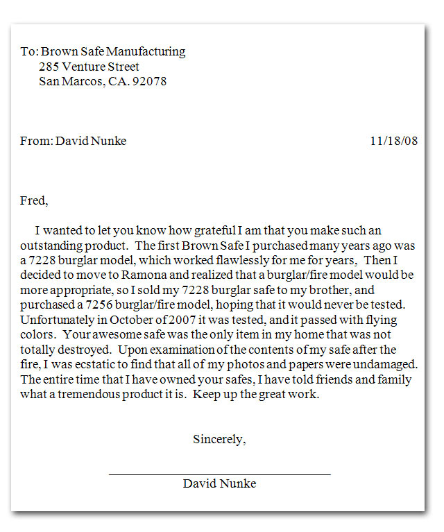 fire safe testimonial