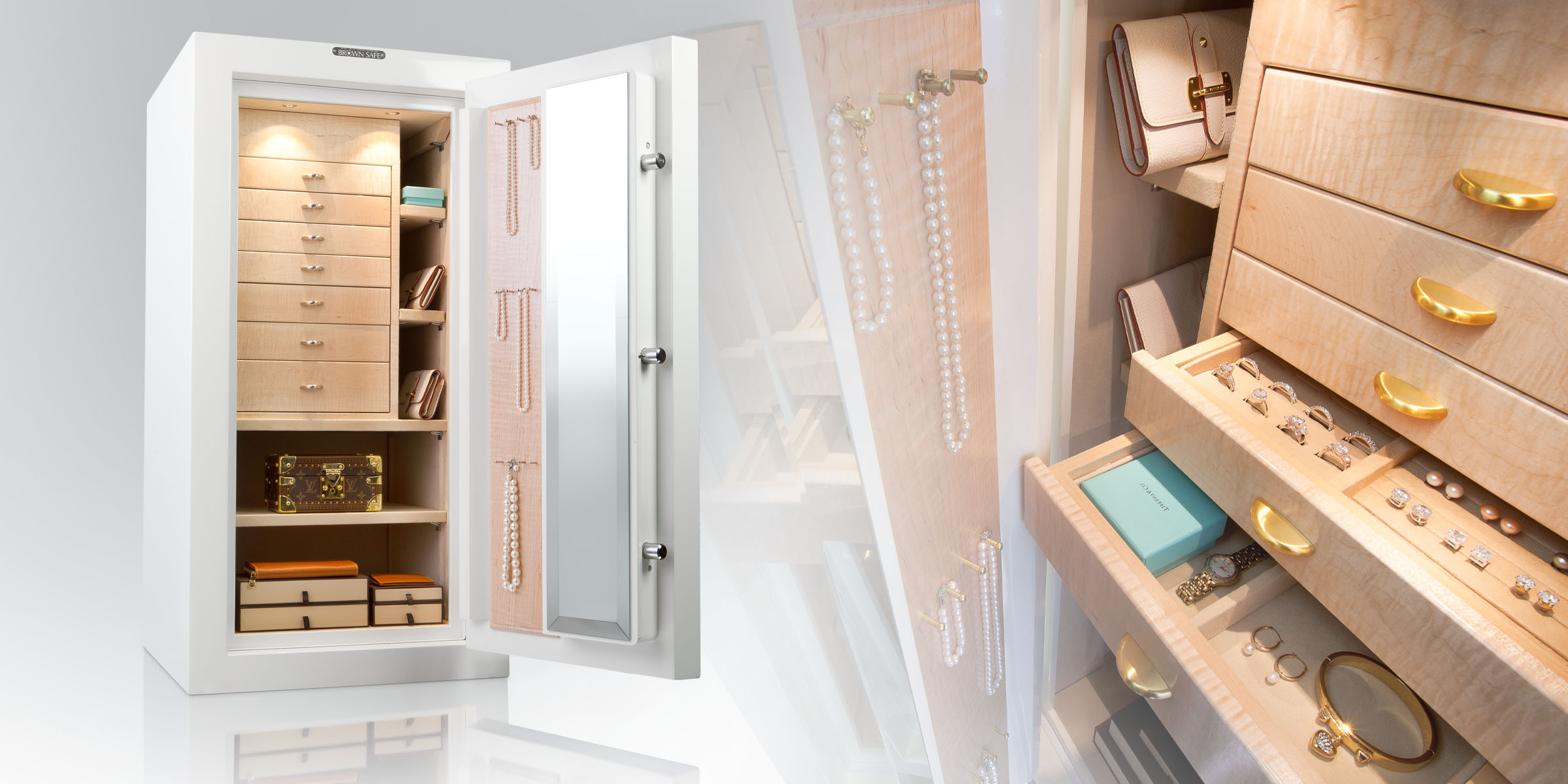 Decorative image of gem model 4018 with gloss white paint and maple jewelry chest