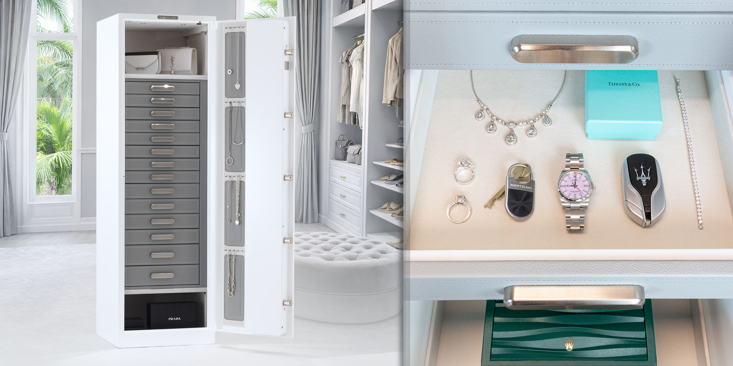 Decorative image of gem model 6018 with gloss coach black paint and bubinga hardwood jewelry chest