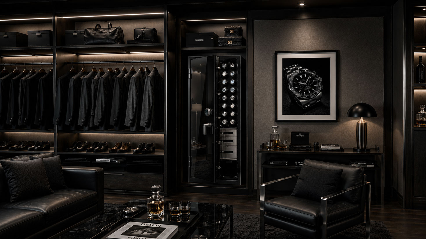 Black and stainless Man Safe 6024 in men's luxury dressing room