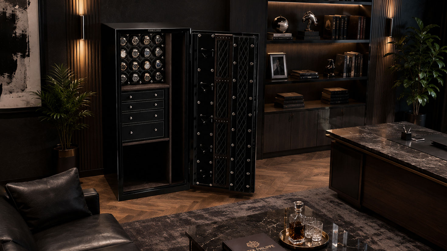 High angle view of Man Safe 6024 in executive office suite interior