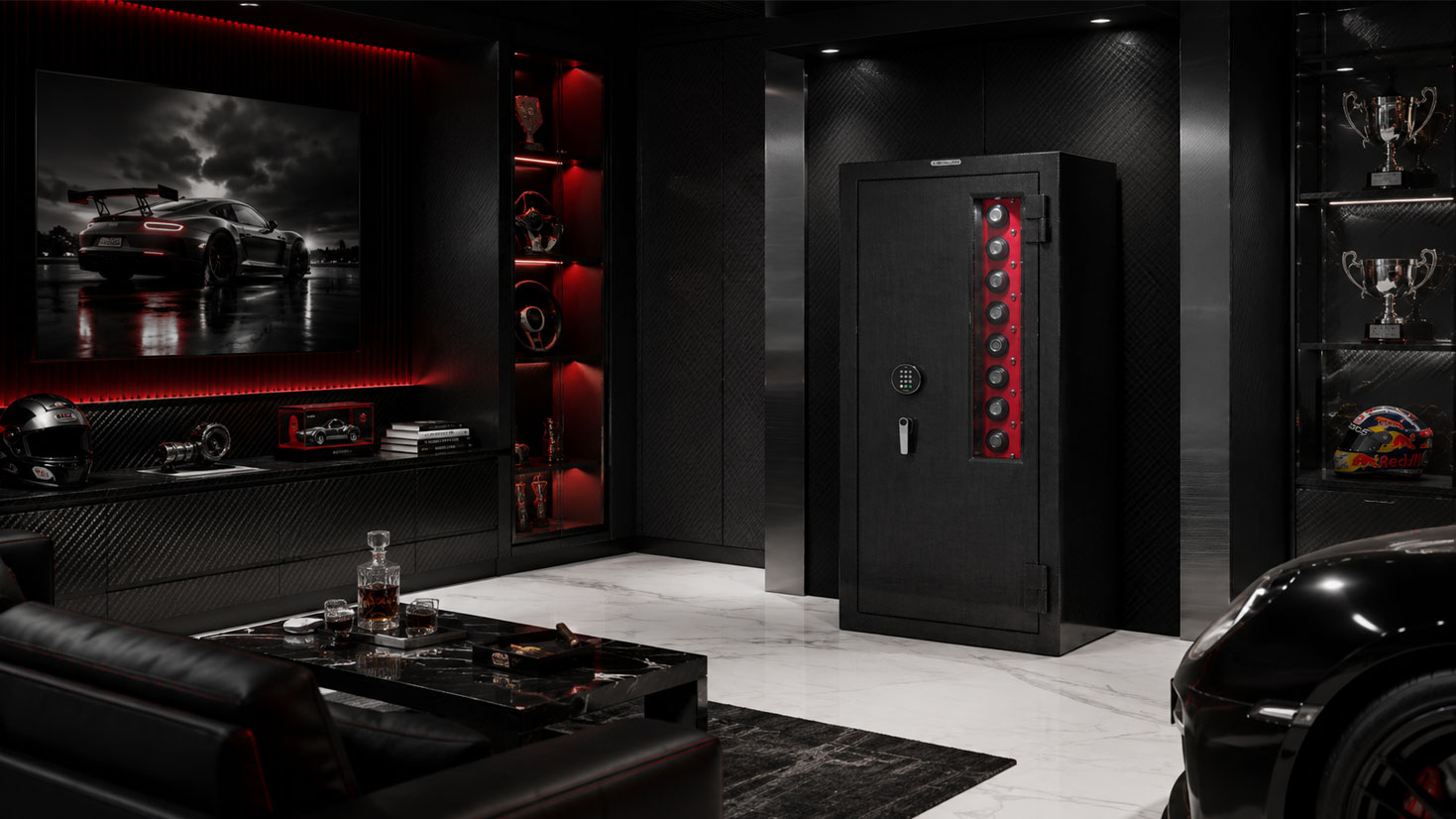 High angle view of Man Safe 6024 in executive office suite interior